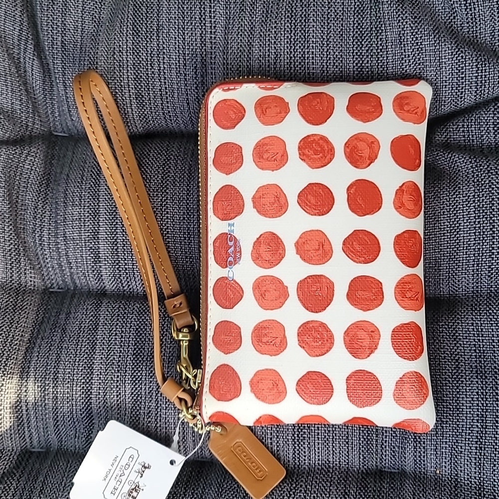 Coach Mini Wristlet Red Dots multi coated canvas